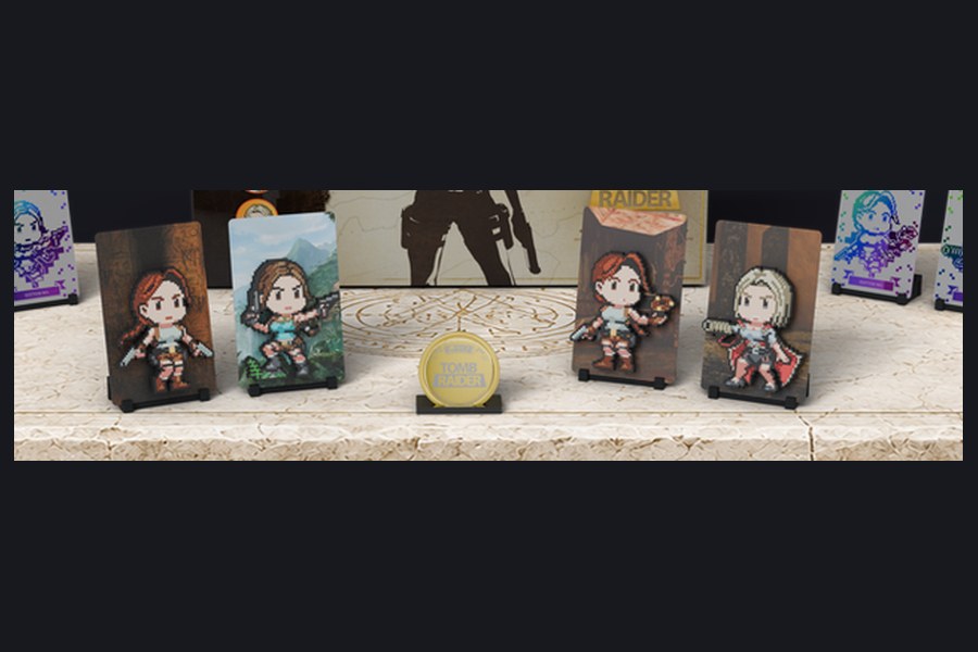 All four FiGGYZ figures from a Collector's Box Set, each on its own backplate