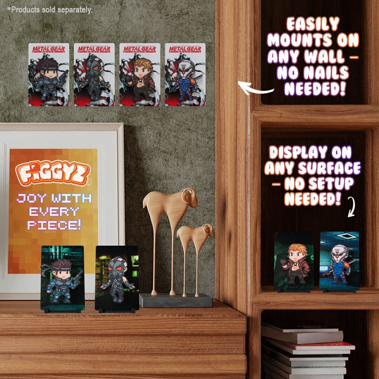 FiGGYZ mounted on a wall and shelf beside framed art